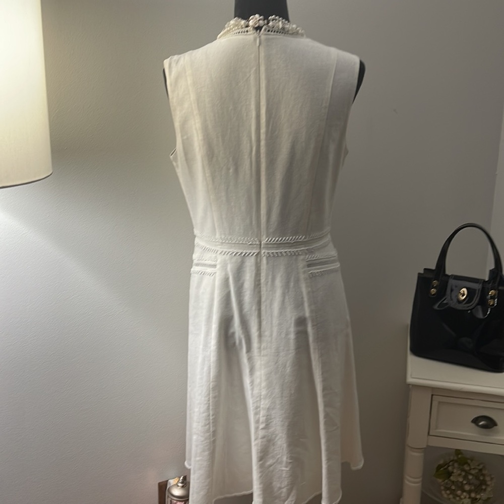 Kobi Halperin White Linen/Cotton Beaded Dress 10 - Picture 8 of 16